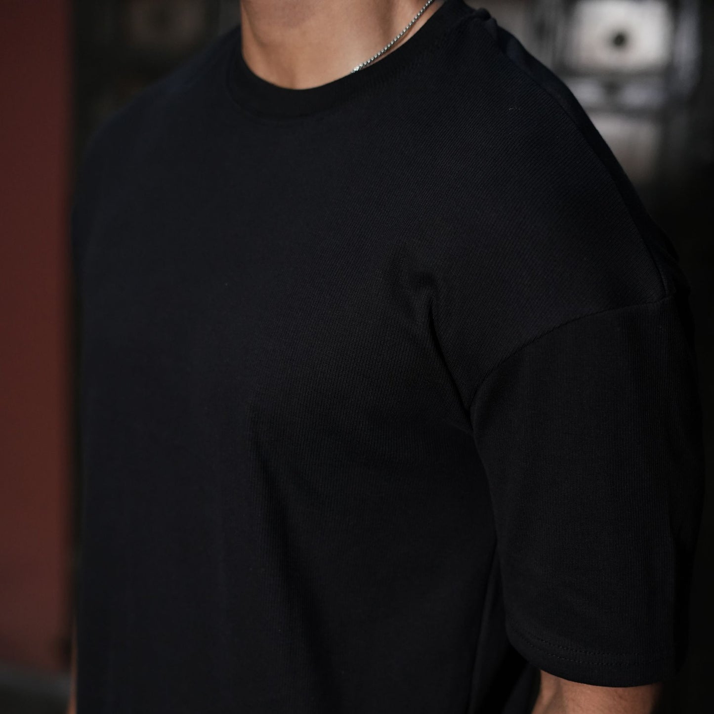 Ribbed Drop Shoulder Light Smooth | Black