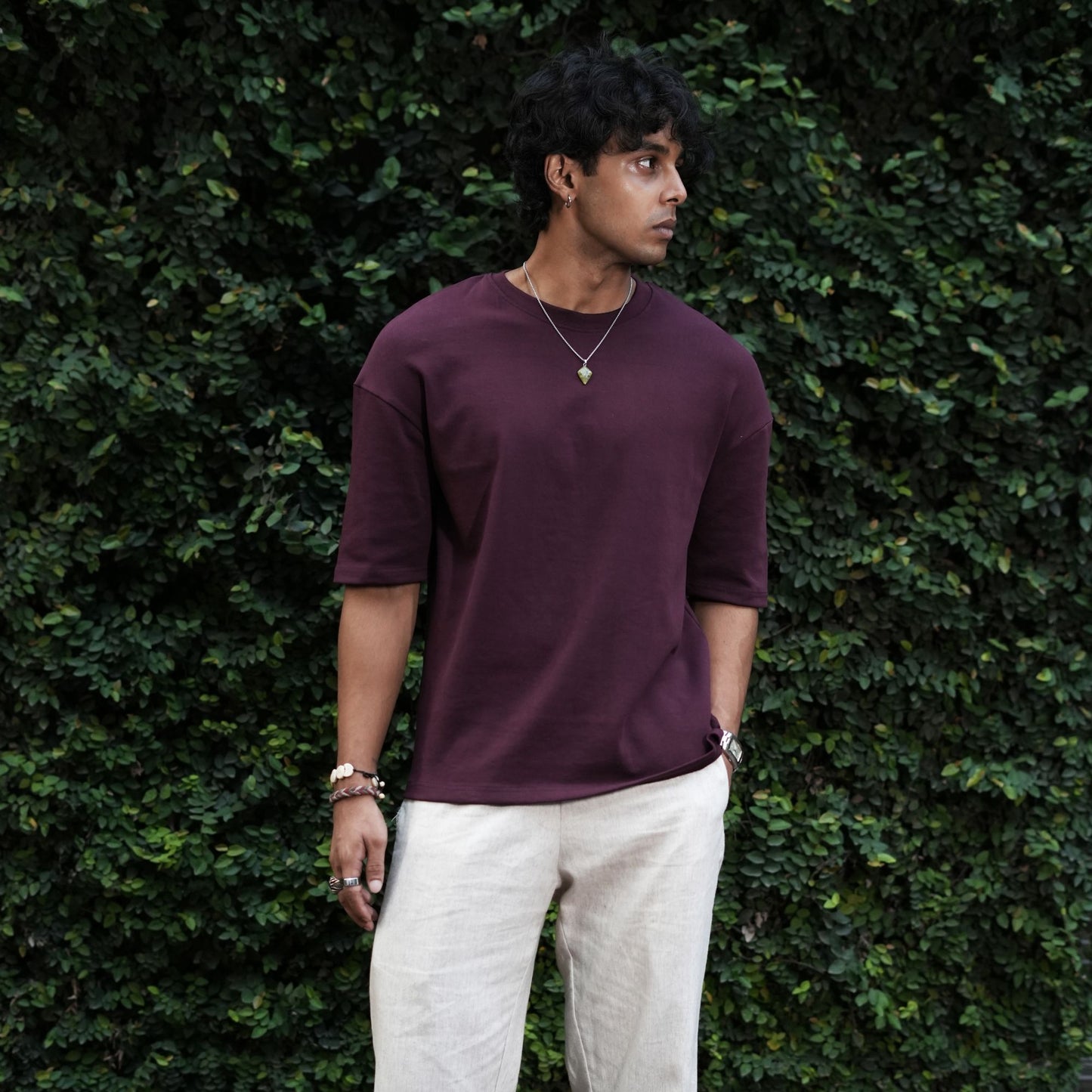 Ribbed Drop Shoulder Light Smooth | Burgundy