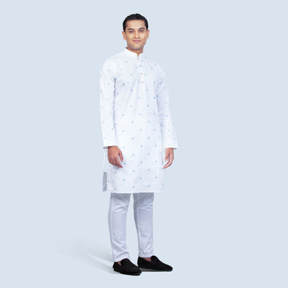 Exclusive Panjabi | White with Pastel Embroidery