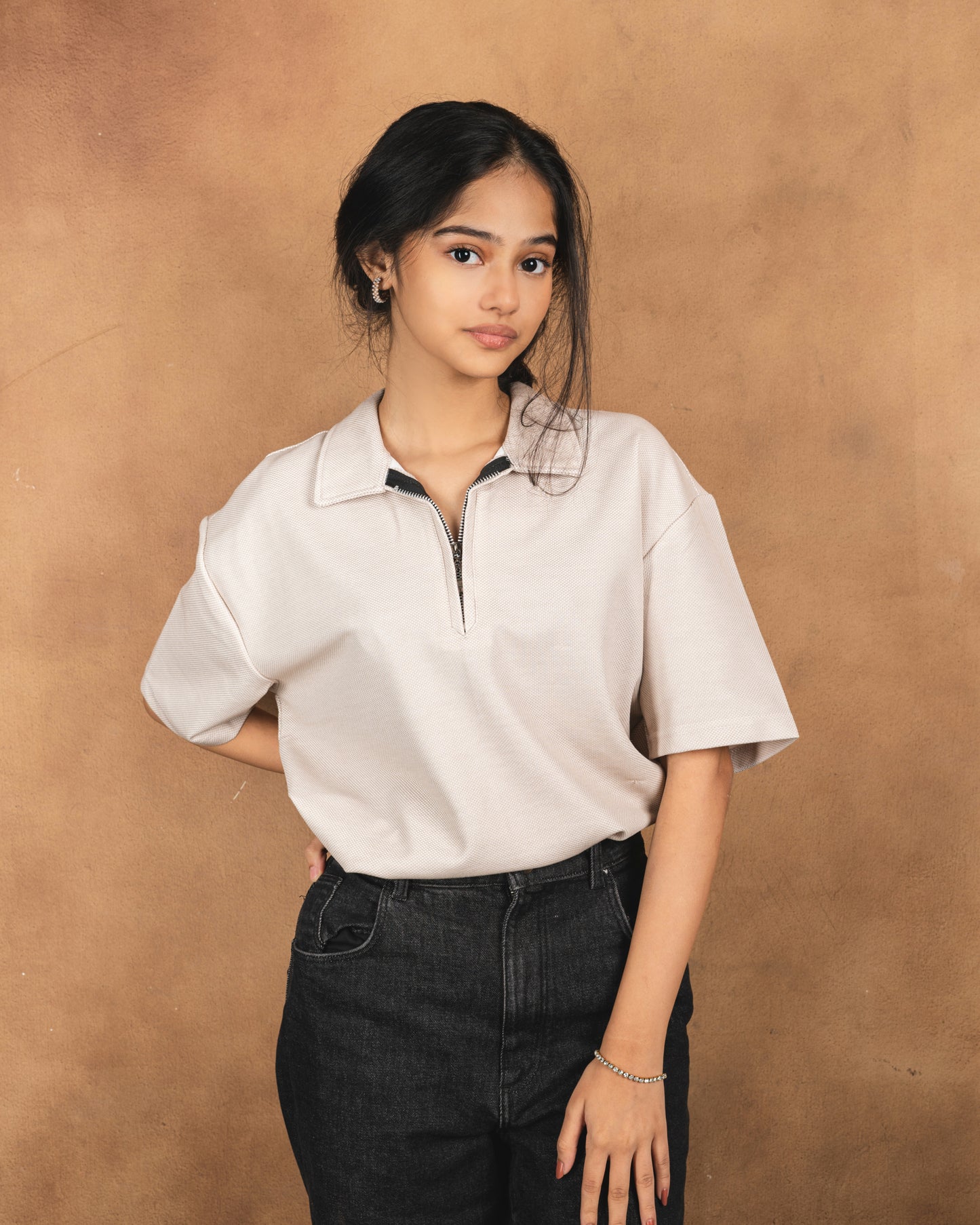 Premium Textured Polo | Pearl Beige