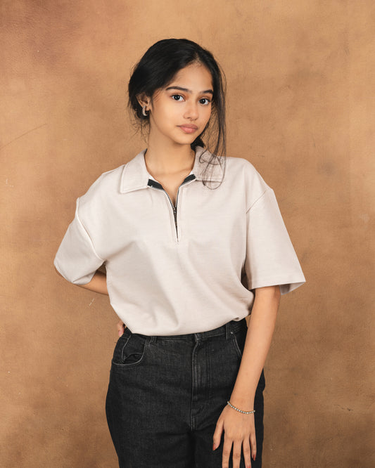Premium Textured Polo | Pearl Beige
