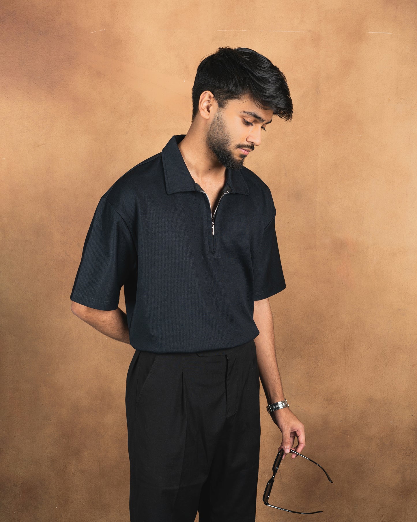 Premium Textured Polo | Vertical Black
