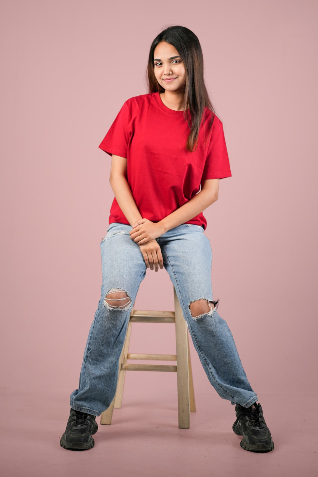 Round Neck Half Sleeve | Red