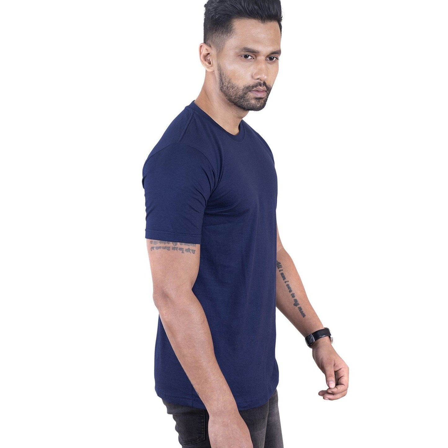 Round Neck Navy Blue Half Sleeve Grabs GoodyBro 