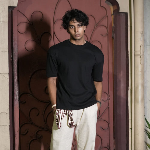 Ribbed Drop Shoulder Light Smooth | Black