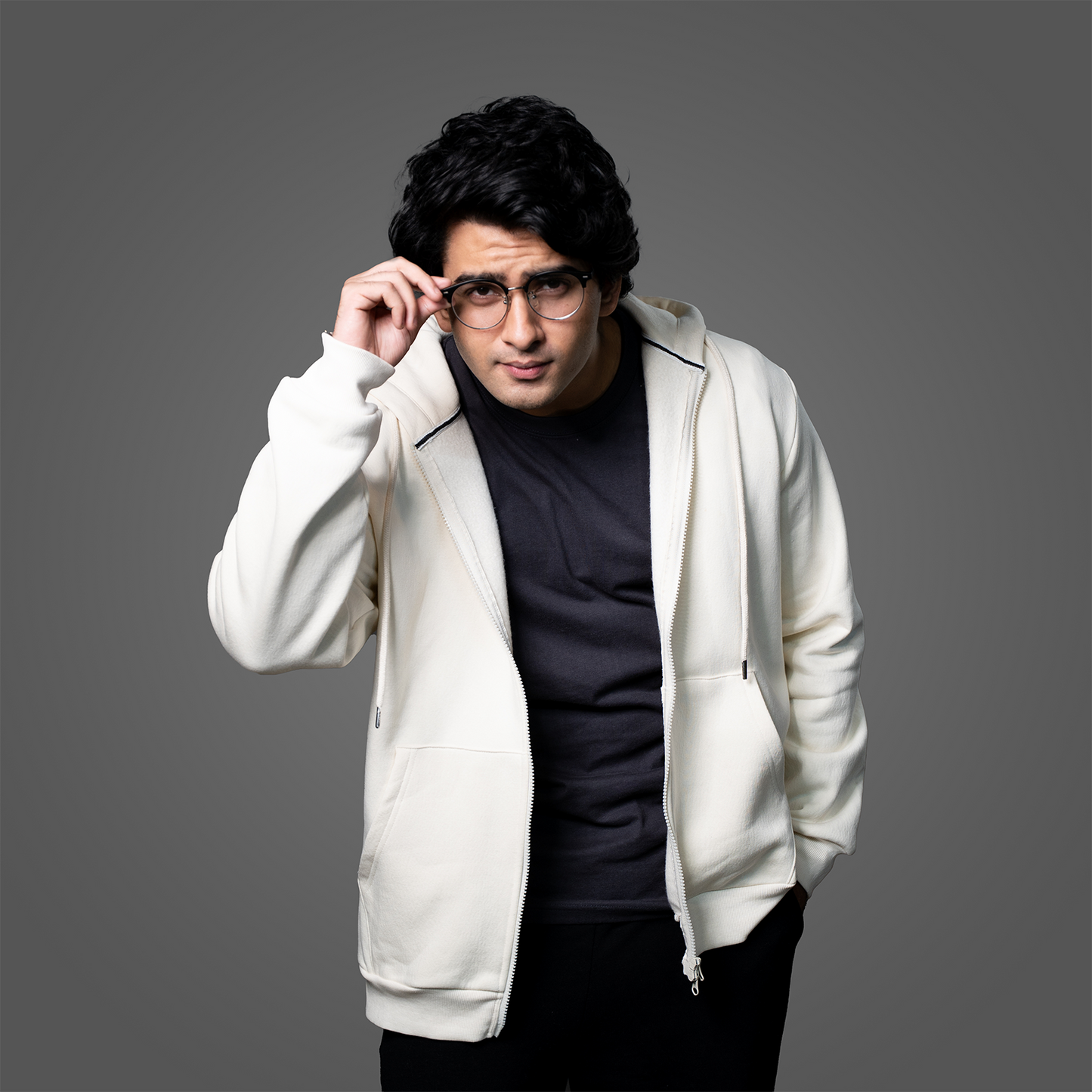 Zip Hoodie     Cream