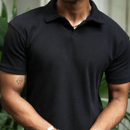 Ribbed Premium Polo | Black