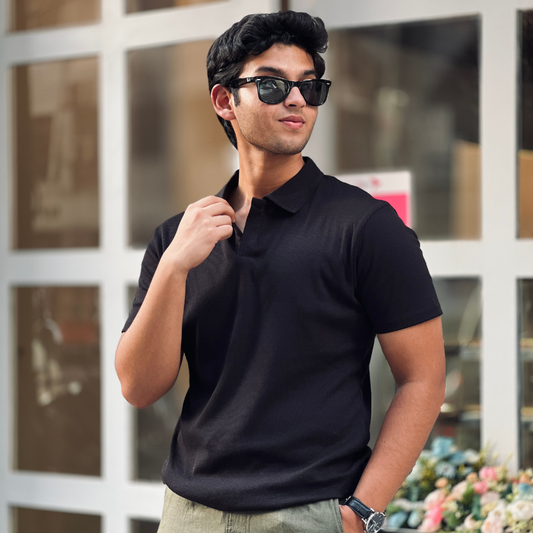 Ribbed Premium Polo | Black