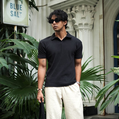 Ribbed Premium Polo | Black