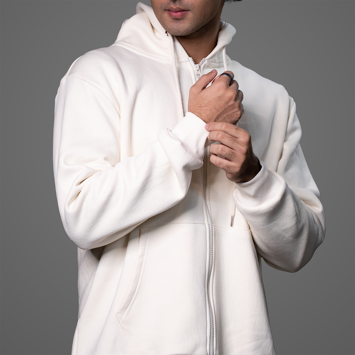 Zip Hoodie     Cream