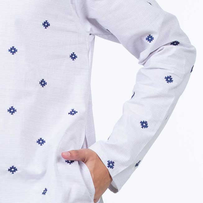 Exclusive Panjabi | White with Blue Embroidery