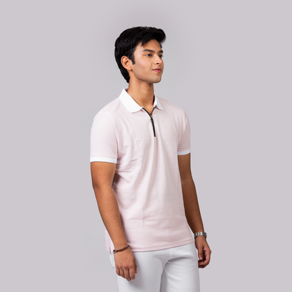 Textured Zip Knit Polo- Metro Edition | Baby Pink