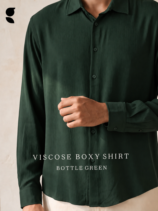 Viscose Boxy Fit shirt । Bottle Green