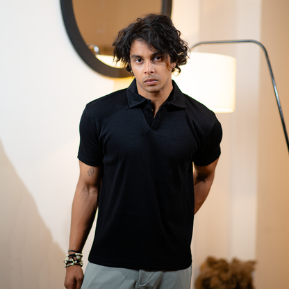 Ribbed Premium Polo    Black