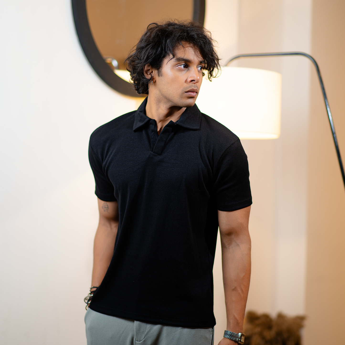 Ribbed Premium Polo    Black