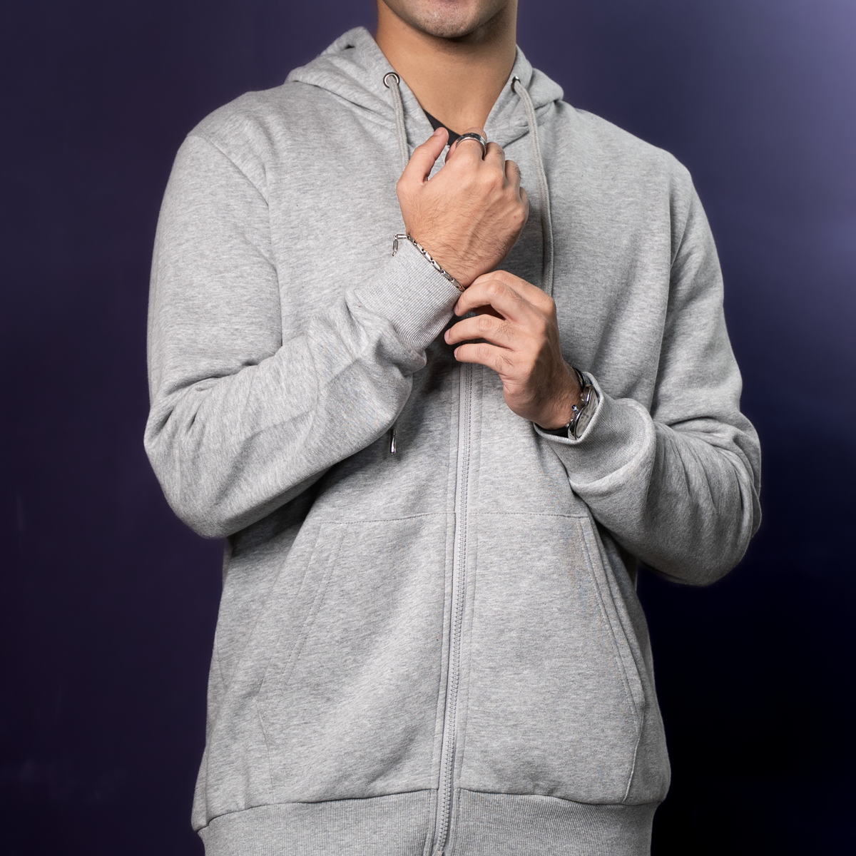 Zip Hoodie    Grey Melange