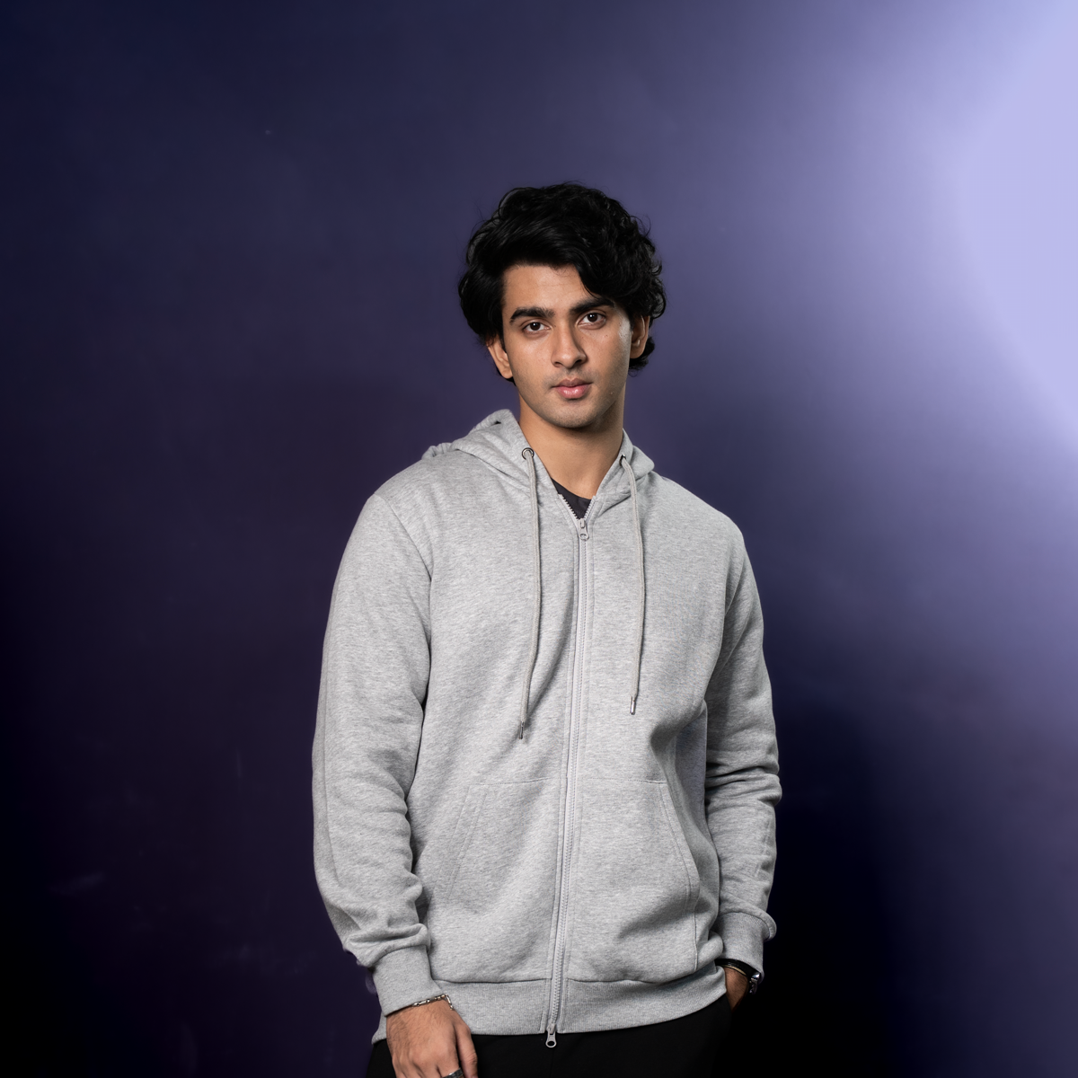 Zip Hoodie    Grey Melange