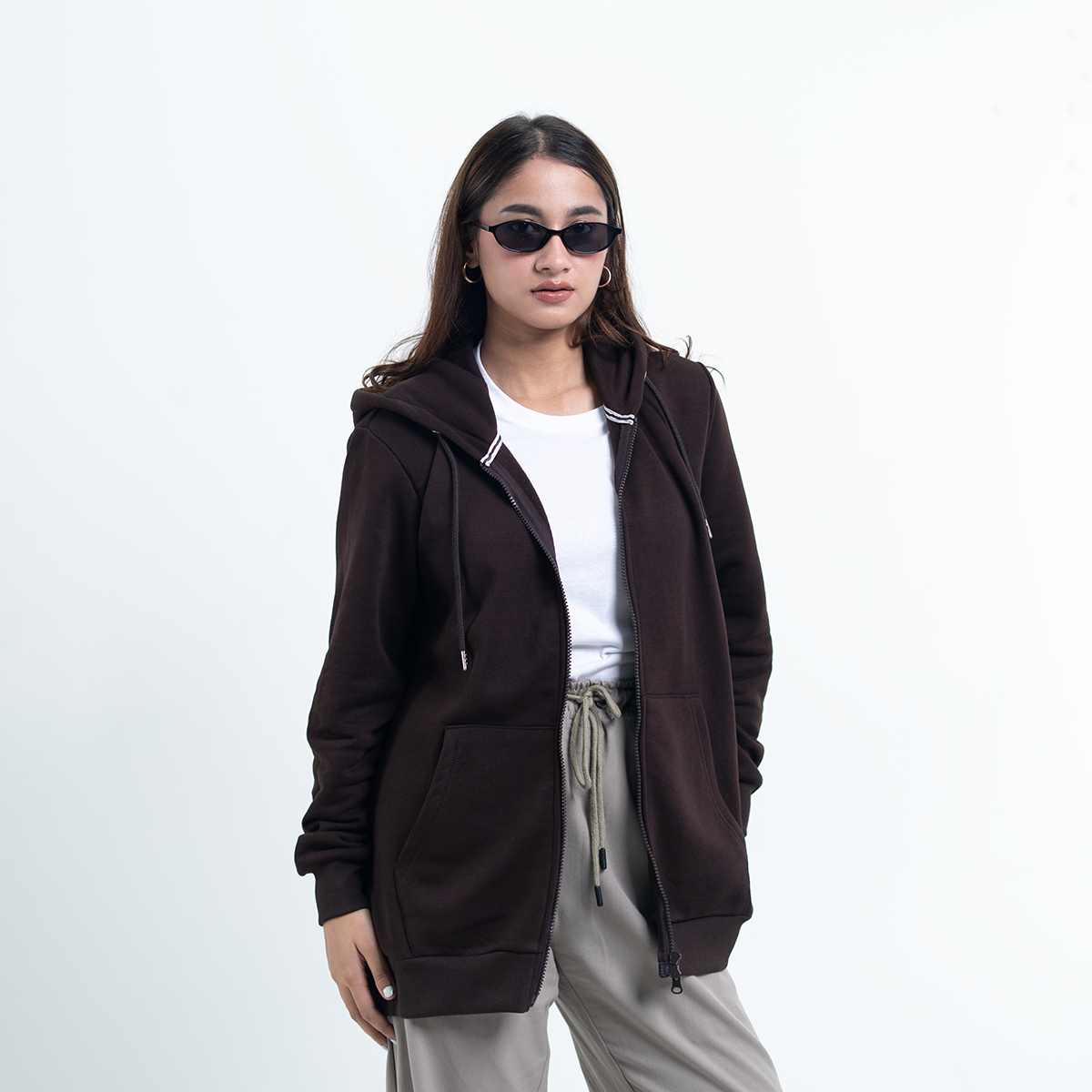 Zip Hoodie    Chocolate Brown