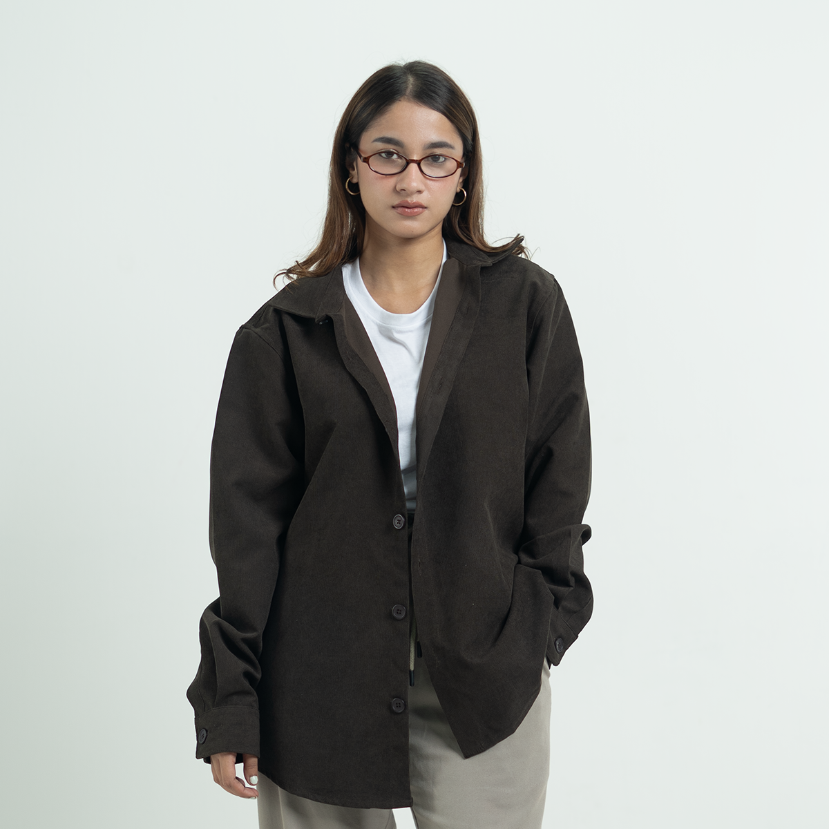 Lightweight Layering Cord Classic Shirt      Dark Mocha Brown