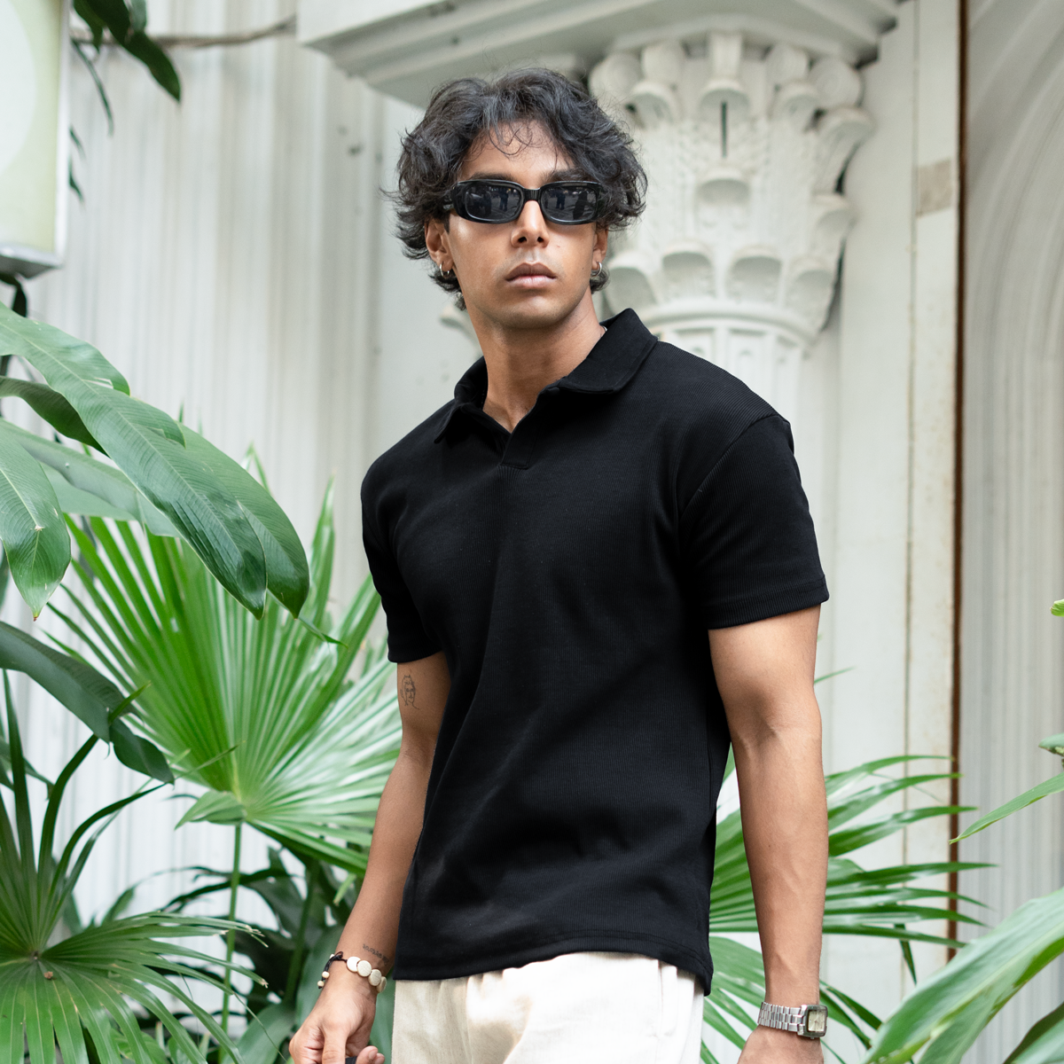 Ribbed Premium Polo    Black