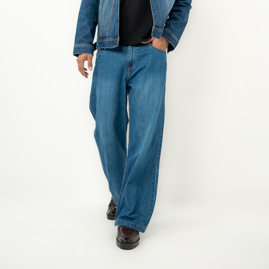 Wide Leg Denim Pant  |  Light Navy