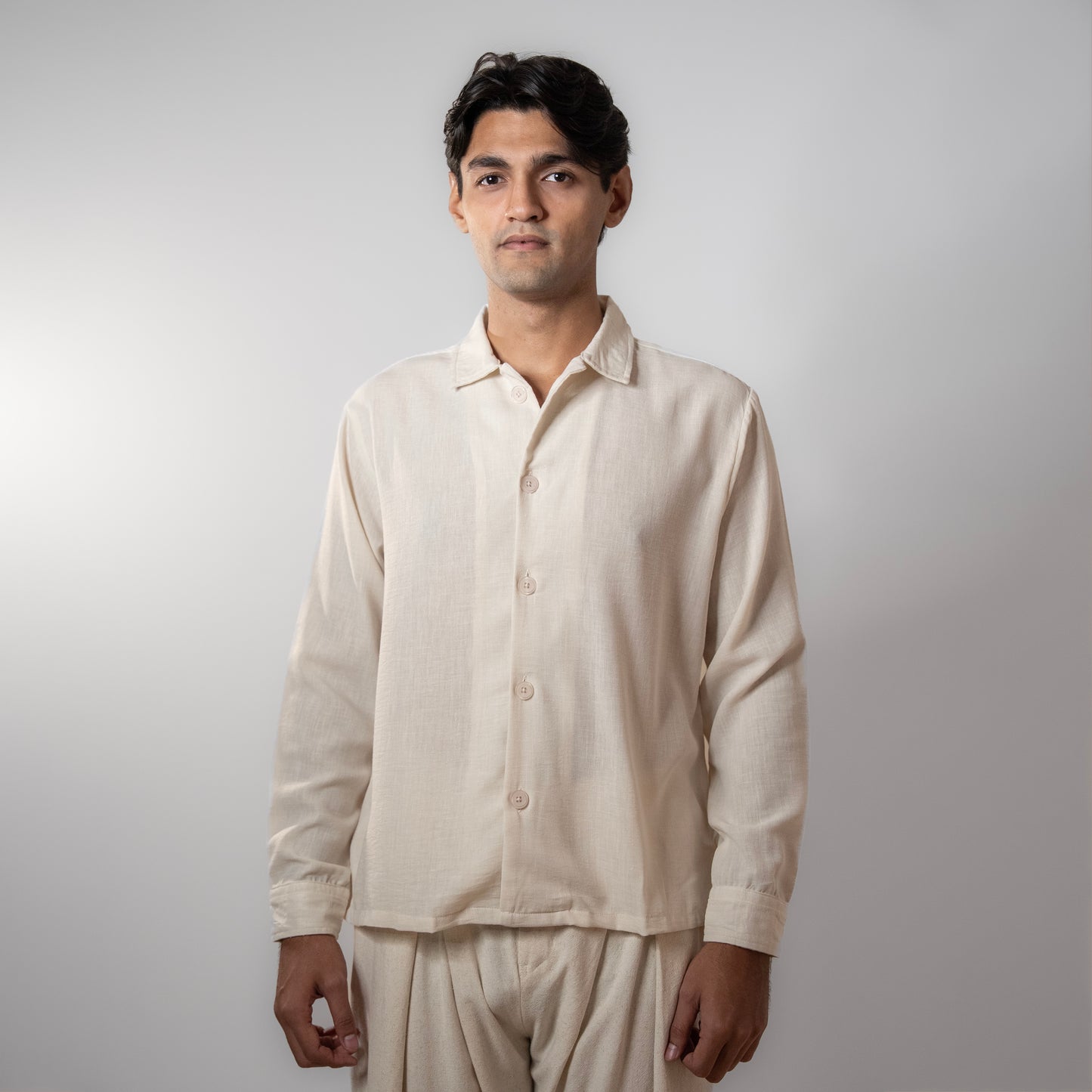 Solid Boxy Fit shirt । Beige