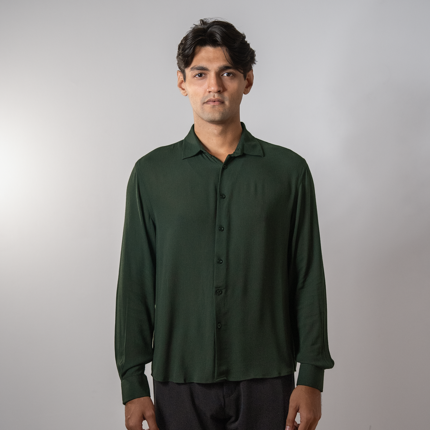 Viscose Boxy Fit shirt । Bottle Green