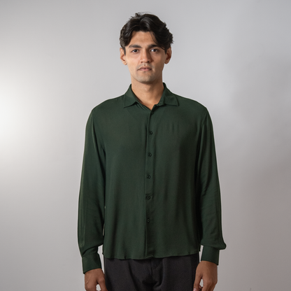 Viscose Boxy Fit shirt । Bottle Green