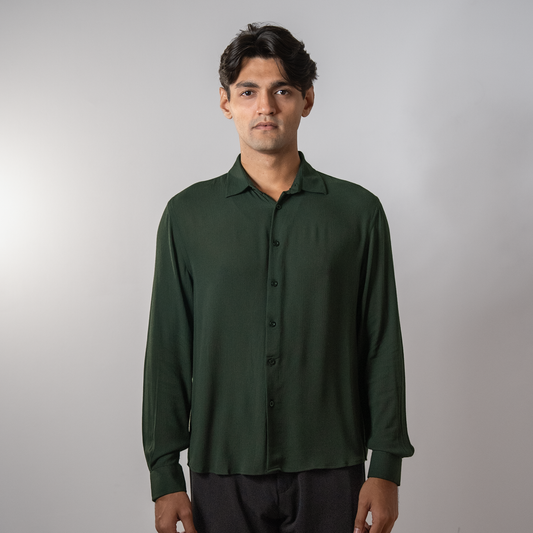 Viscose Boxy Fit shirt । Bottle Green