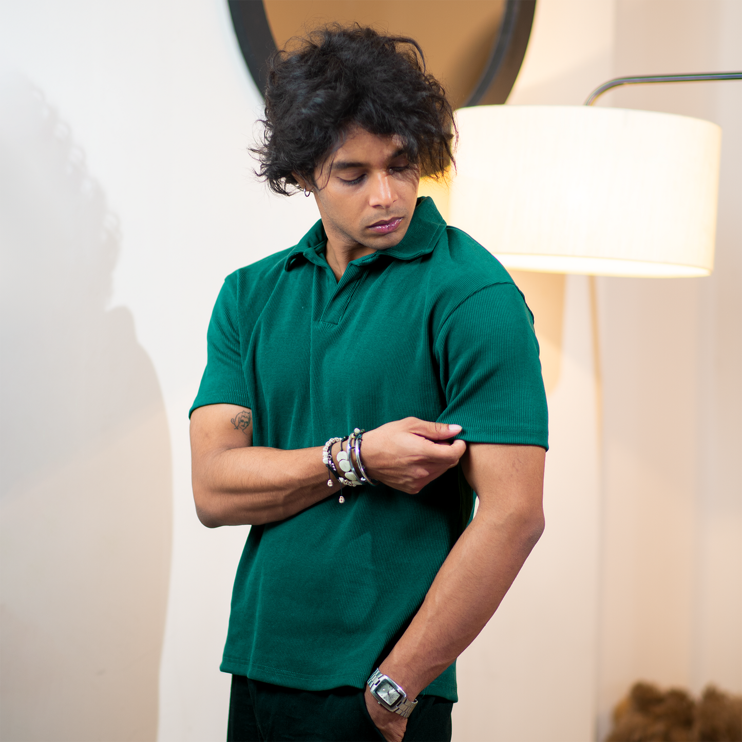 Ribbed Premium Polo     Forest Pine