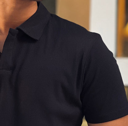 Ribbed Premium Polo | Black