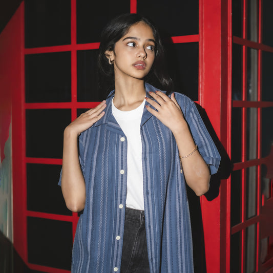 Textured Stripe Shirt |Mica Blue