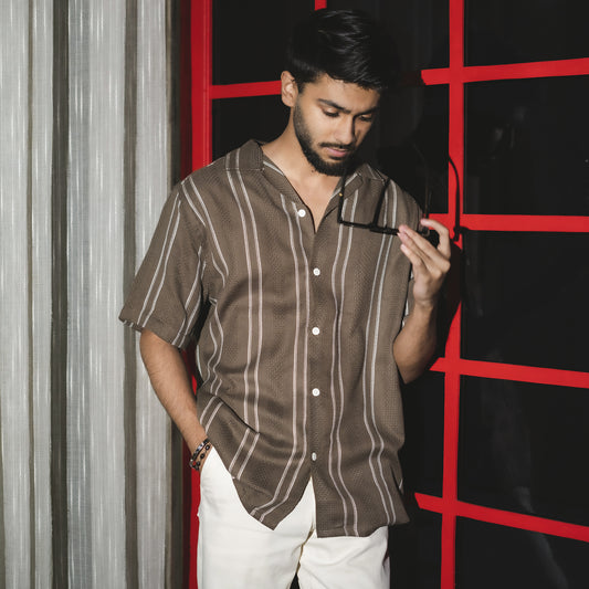 Textured Stripe Shirt | Weed Olive