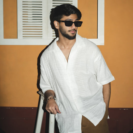 Textured Stripe Shirt | Tissue Paper White