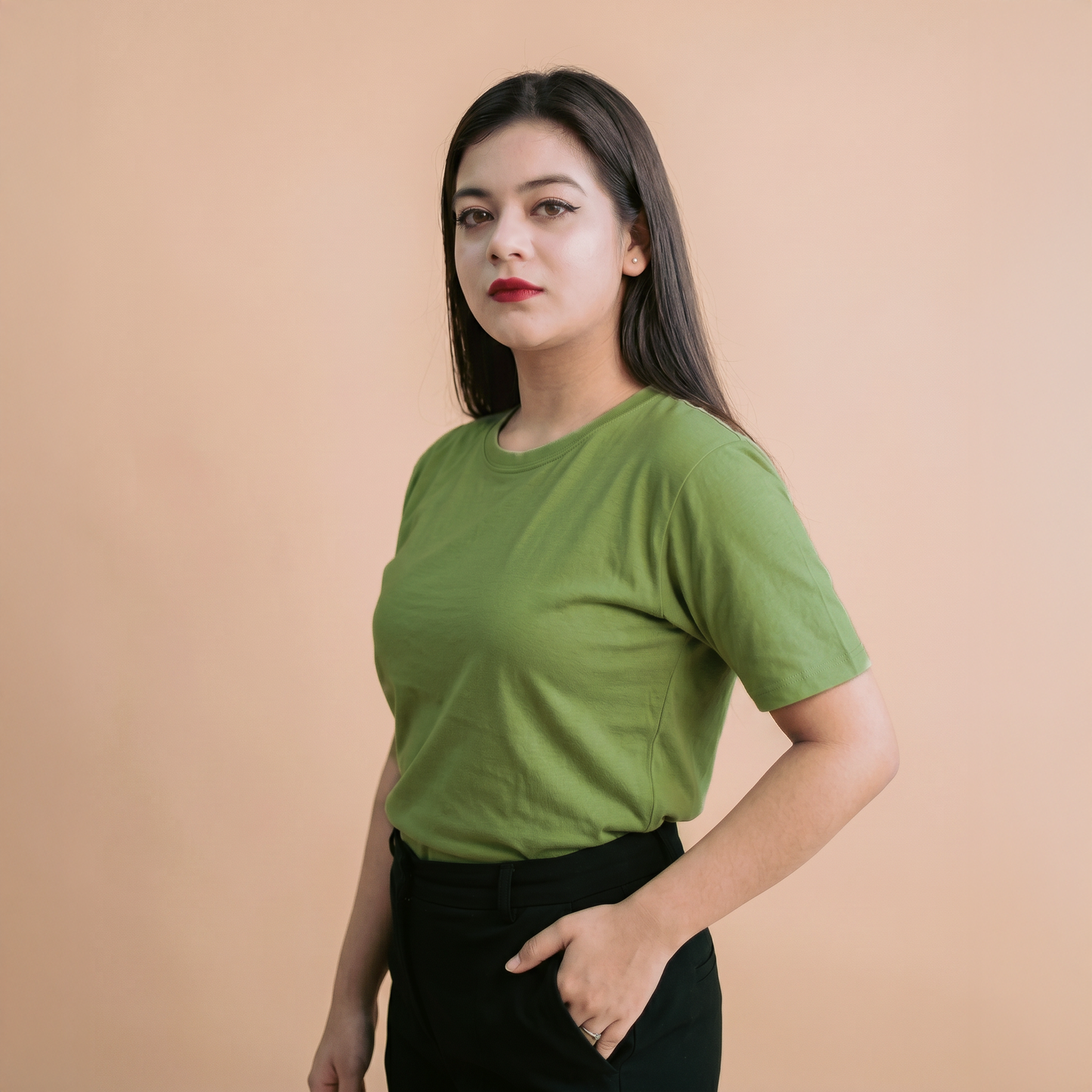 Round Neck Half Sleeve  |   Light Olive
