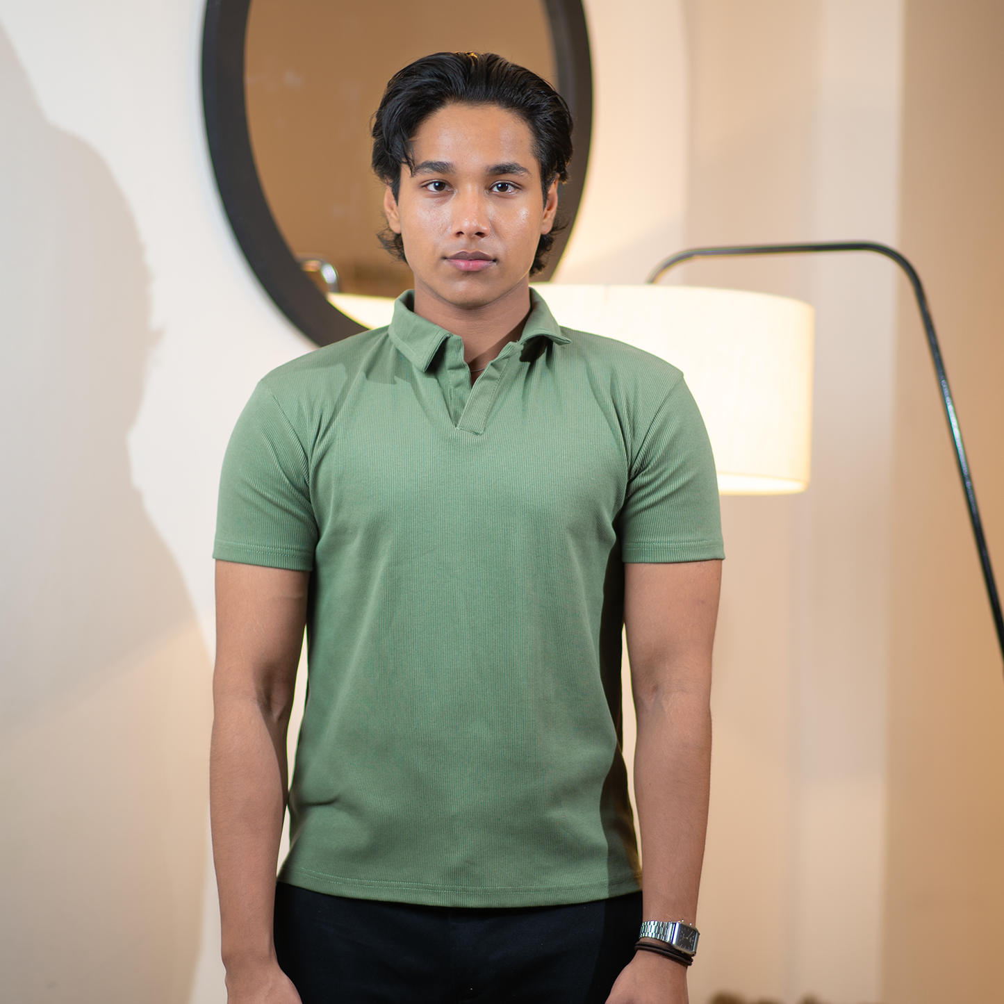 Ribbed Premium Polo     Pale Olive