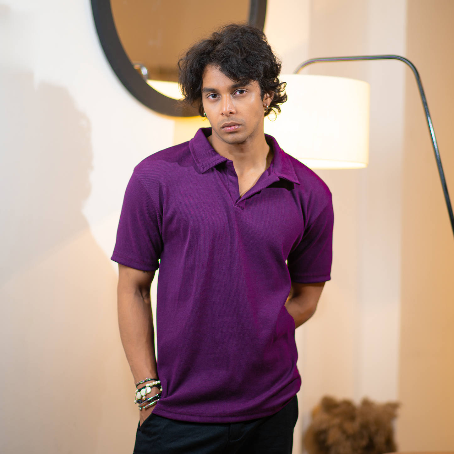 Ribbed Premium Polo    Dark Purple