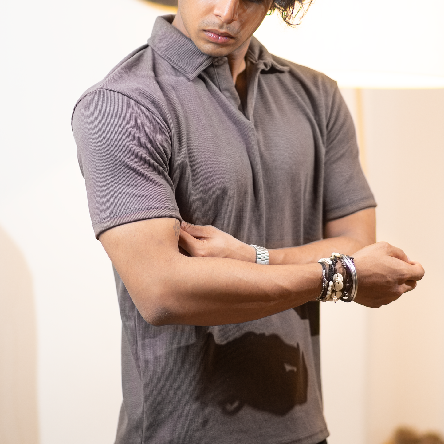 Ribbed Premium Polo   | Graphite Gray
