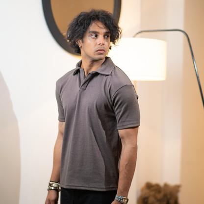 Ribbed Premium Polo   | Graphite Gray