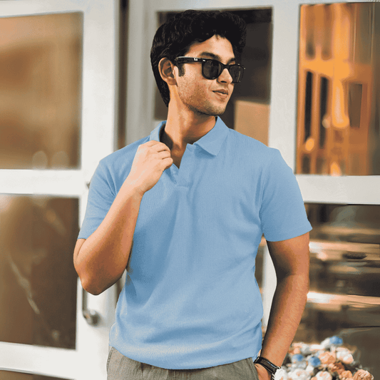 Ribbed Premium Polo | Baby Blue