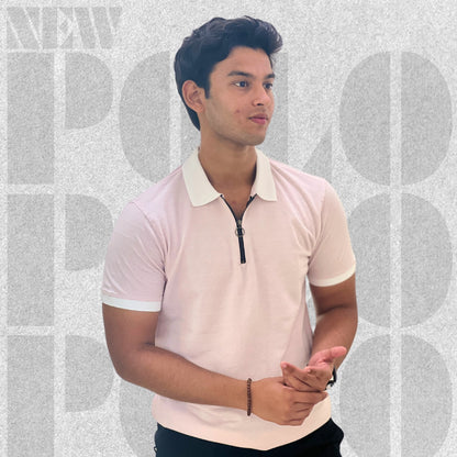 Textured Zip Knit Polo- Metro Edition | Baby Pink