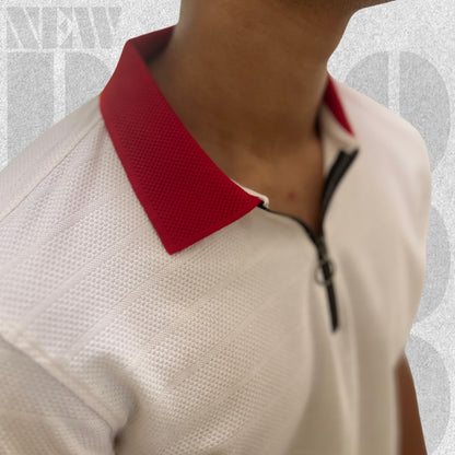 Textured Zip Knit Polo- Metro Edition  | Cream