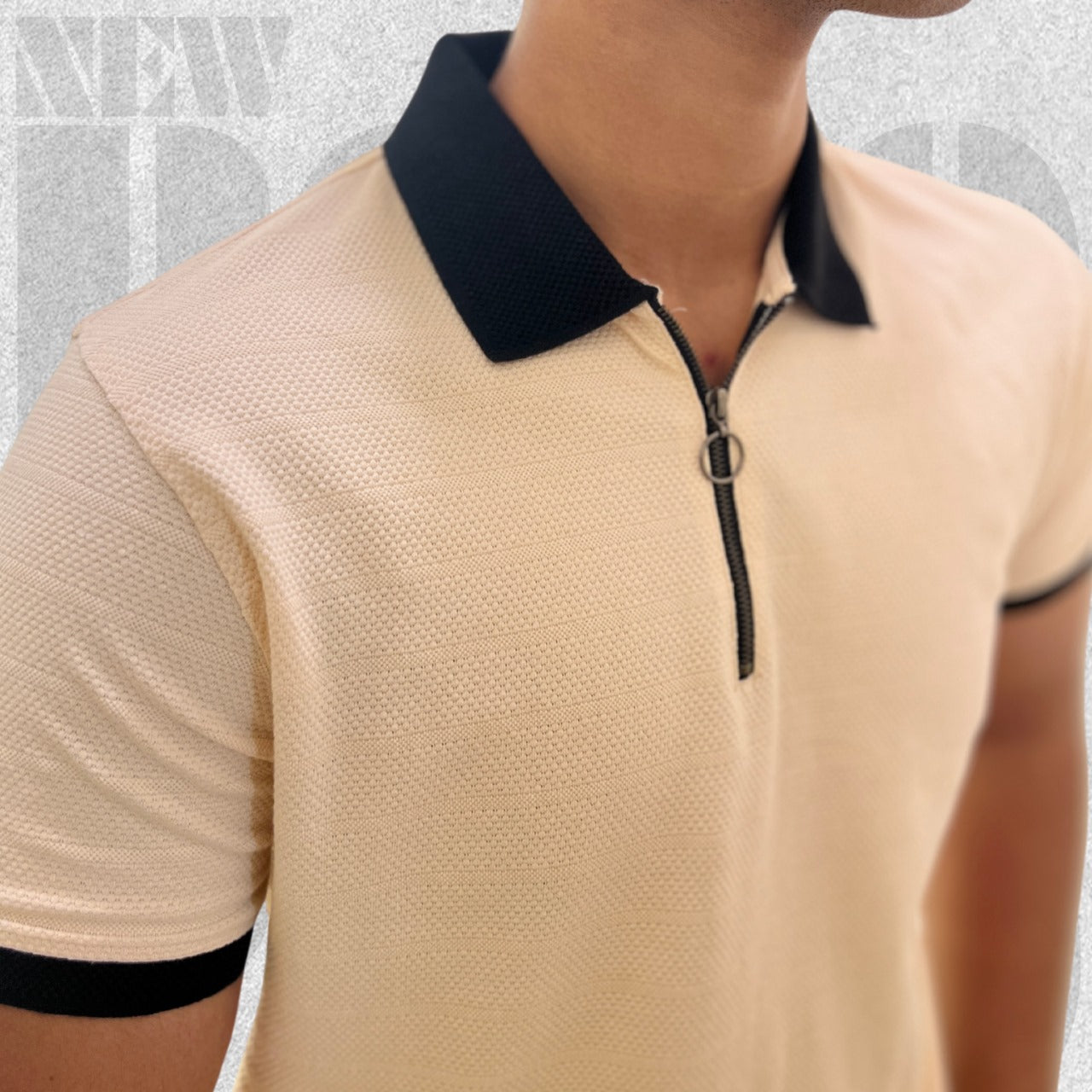 Textured Zip Knit Polo- Metro Edition  | Beige