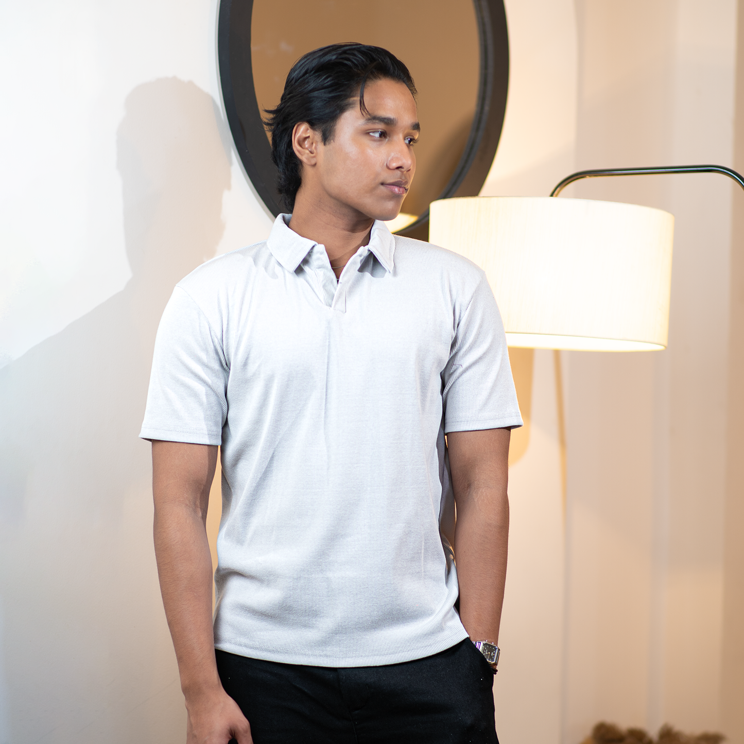 Ribbed Premium Polo      Arctic White
