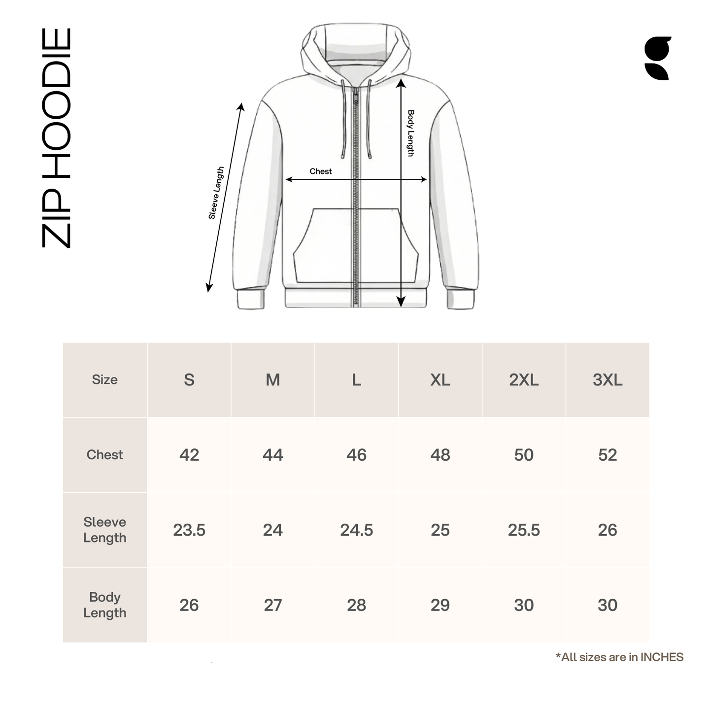 Zip Hoodie     Cream