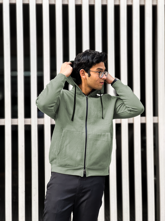 Premium Double Zip Plump Hoodie | Military Sage