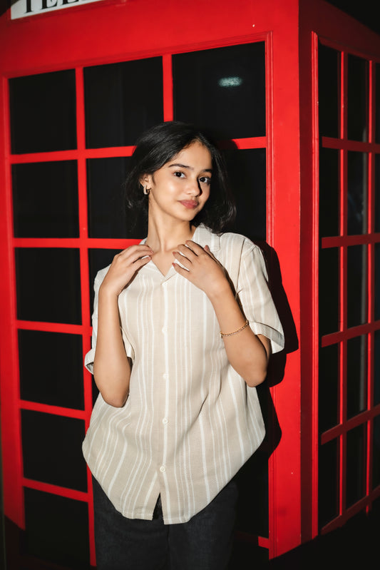 Textured Stripe Shirt |Ecru Cream