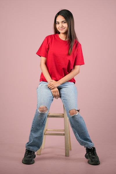 Round Neck Red Half Sleeve