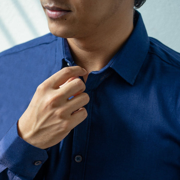 Classic Collar Shirt | Navy Blue Dobby Shirt GoodyBro 